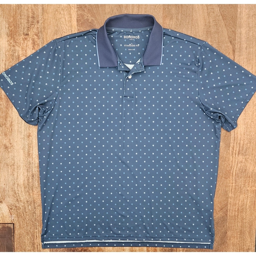 Bonobos Golf Polo Shirt Mens L Blue Standard Fit Performance Palm Trees Active